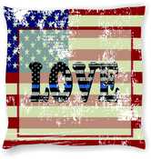 US Flag with LOVE Blue Line Inside Pillow