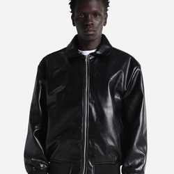 Unisex PU Leather Collared Varsity Jacket