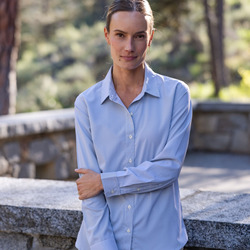 Cutter & Buck Skyline Recycled Pinstripe Womens Long Sleeve Spread Collar Dress Shirt