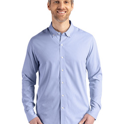 Cutter & Buck Skyline Recycled Pinstripe Mens Long Sleeve Button Down  Dress Shirt