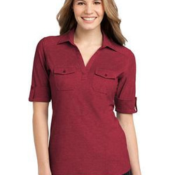 Port Authority Ladies Oxford Pique Double Pocket Polo