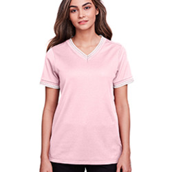 CrownLux Performance® Ladies' Plaited Tipped V-Neck Top