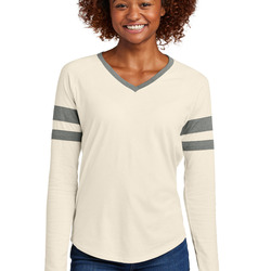 Ladies Halftime Stripe Long Sleeve V Neck Tee