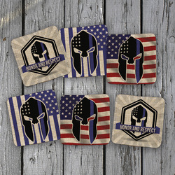 OSCO Blue Line American Spartan Set of 6 Square Coasters